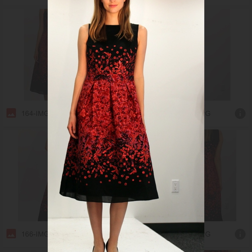 NWT Carlisle Formal Embroidered Black and Red Floral Midi Dress - Picture 5 of 14